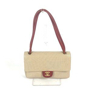 CHANEL CC Coco Mark Punching Shoulder Bag, Two-Tone Leather, Women's, Beige